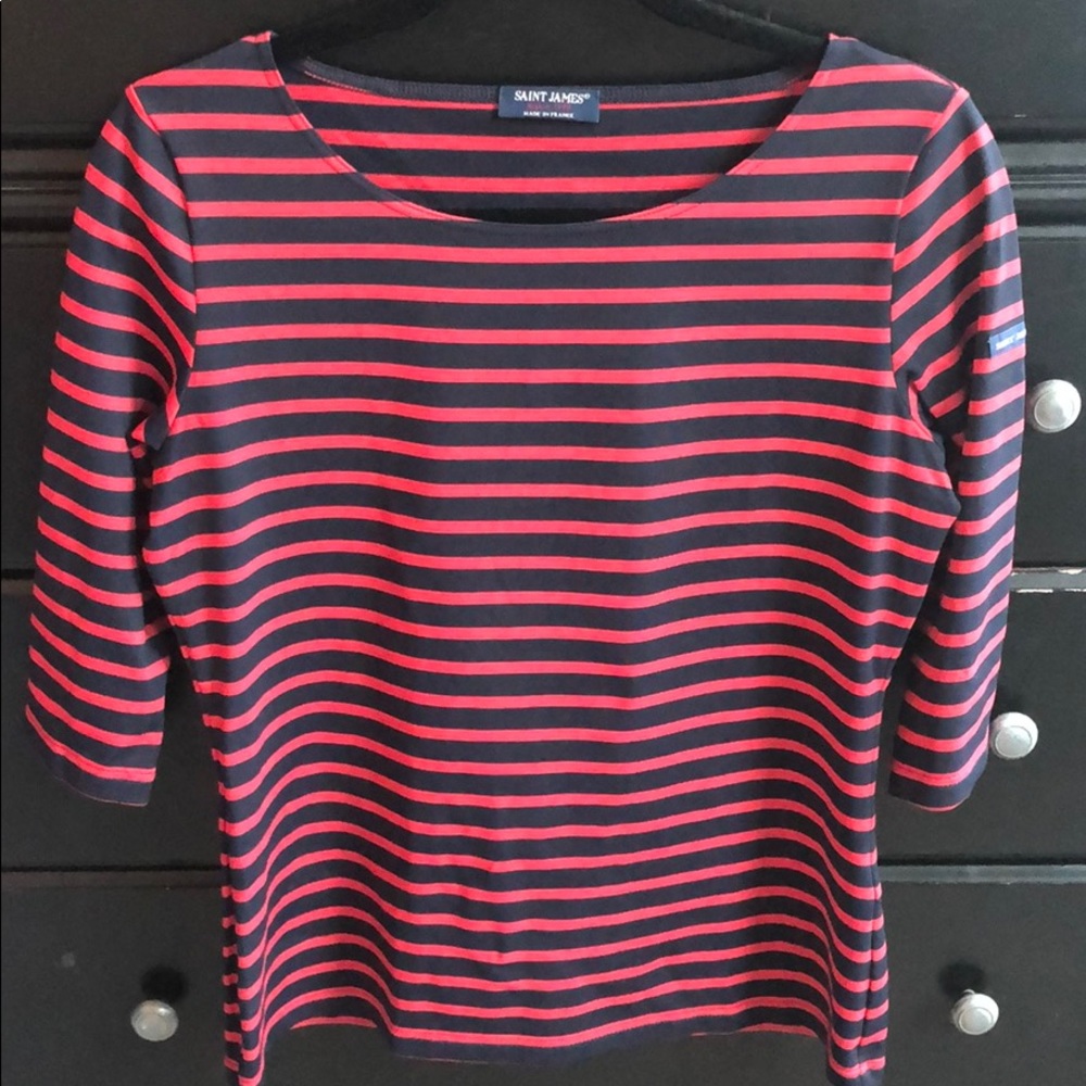 Saint James Striped 3/4 Sleeve Tee Size 10